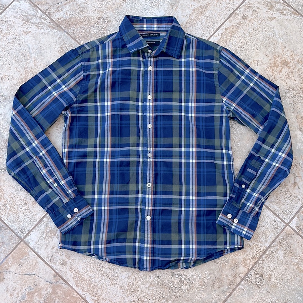 Banana Republic Plaid Long Sleeve Button Down Shirt Men’s S Small Slim Cotton